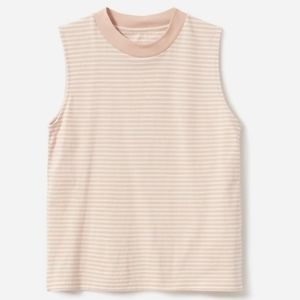 Everlane cotton mockneck muscle tank top pink stripes EUC